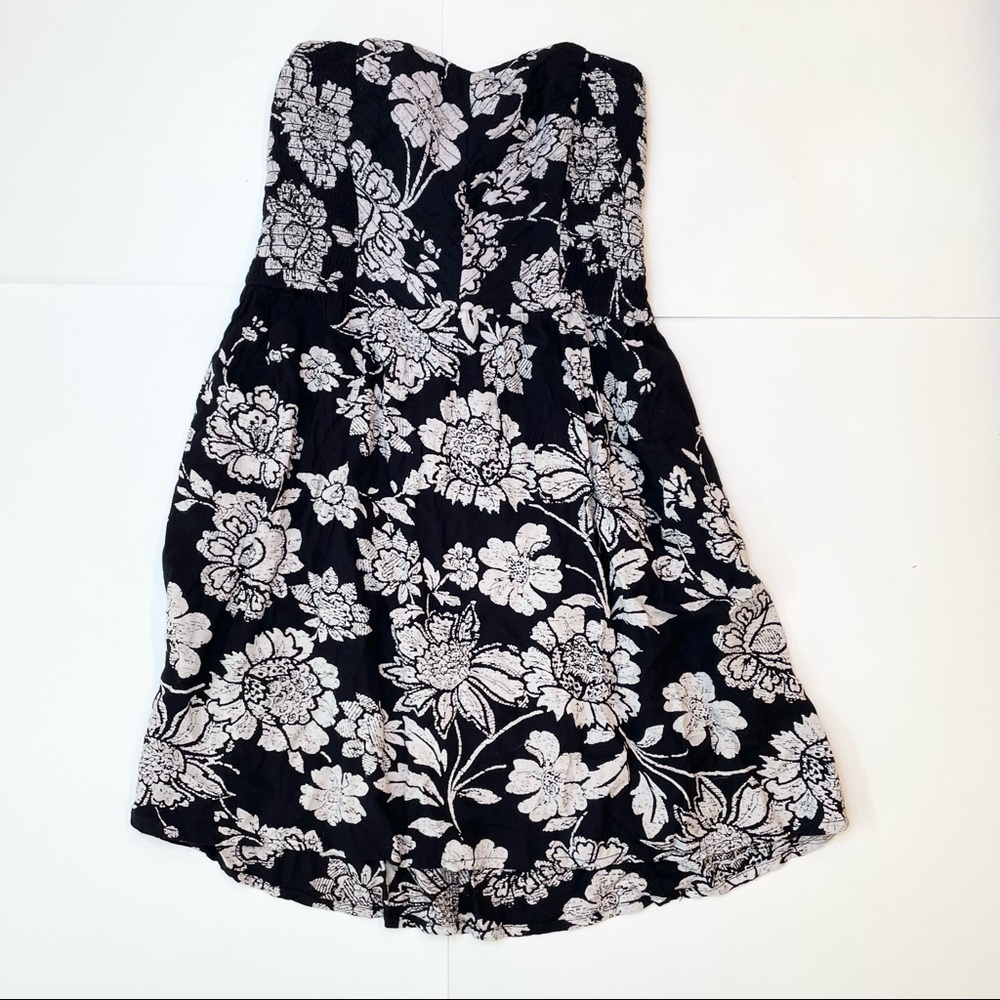Navy Floral Strapless Hollister Dress
